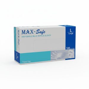 MAX-Safe Disposable Blue Nitrile Gloves Powder Free | Medium & Large | Box of 100